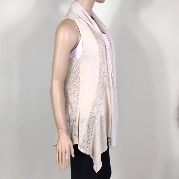 I Jeans by Buffalo Medium Cream waterfall style sheer & knit open Cardigan - Picture 5 of 12